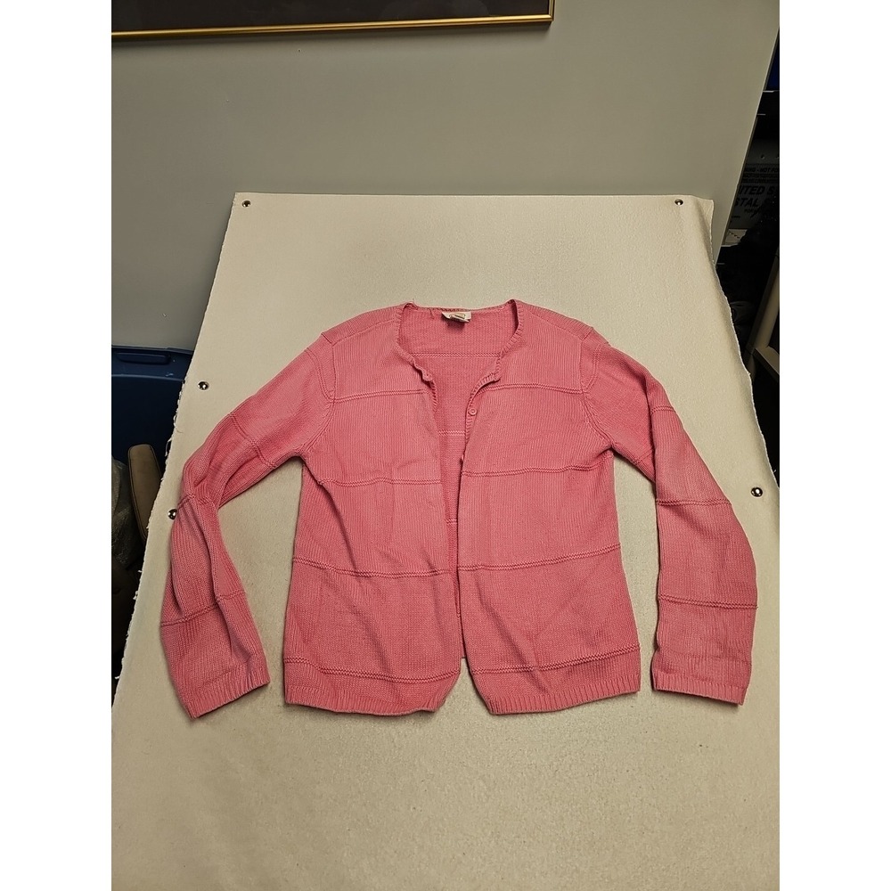 Talbots Pink Cotton Cardigan Sweater Womens Large Button Front Textured Knit L